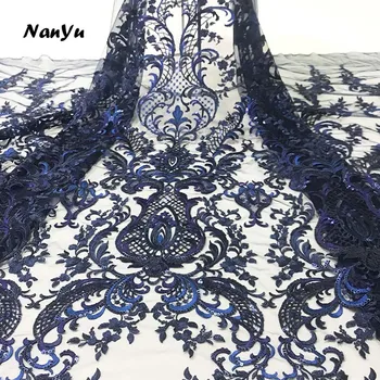

African Lace Fabric Floral Pattern Embroidery Lace Fabric with Tiny Sequins Design For Dress