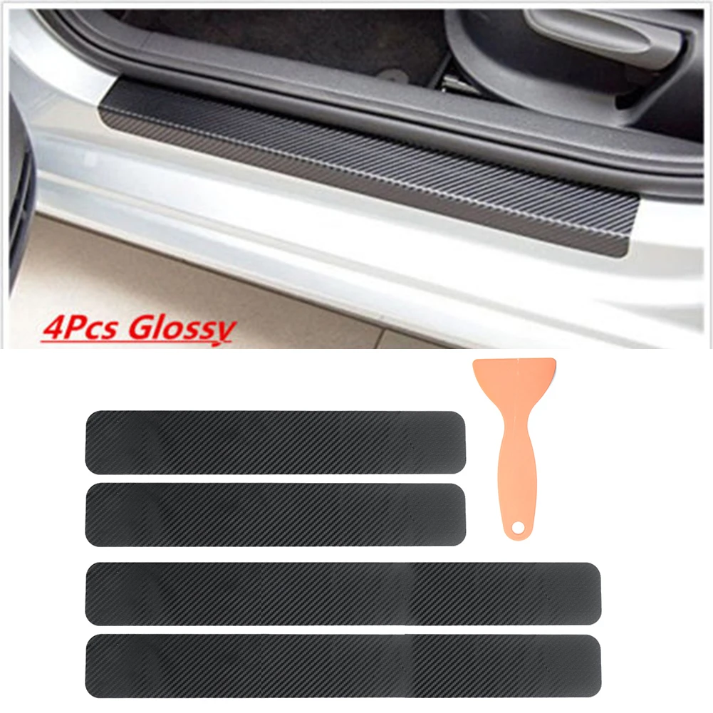 4X Accessories Carbon Fiber Car Door Plate Sill Scuff Cover Anti Scratch Sticker