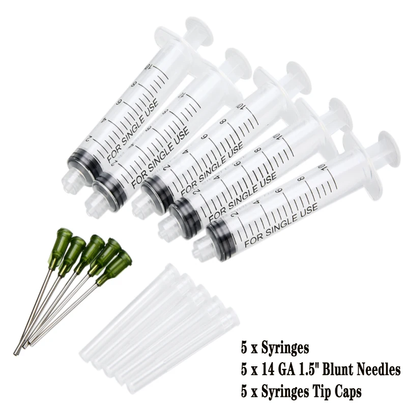 1/3/5/10ml luer spuit met 14-25ga 1.5 stompe punt naald roestvrij staal dosisnaalden en dopset voor het mengen van vloeistof