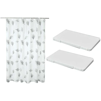 

1 Pcs Shower Curtain White Black Leaf Translucent Thicker Peva Curtai & 2Pcs Mouth Face Cover Storage Case