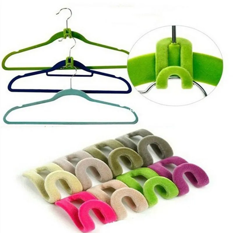 

10 Pices/Pack Mini Flocking Clothes Hanger Easy Hook Closet Creative Storage Organizer Clothes Pegs x