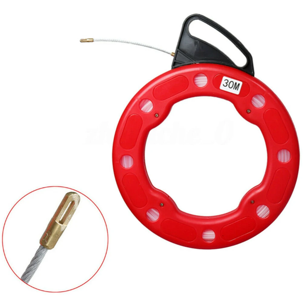 

30m Rodder Wall Line Tool Fish Tape Ducting Spring Head Cable Conduit Wire Puller Nylon Flexible Steady Grip Electrician