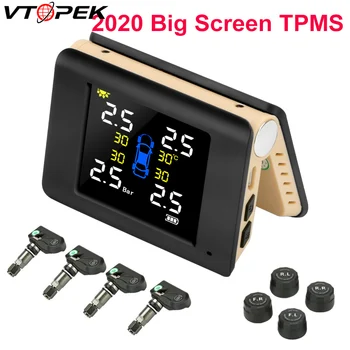 

Vtopek Car Solar Tpms Tire Pressure Monitor Wireless 4 Internal External Sensors Alarm for Universal Cars Sercuity Alarm Sensor