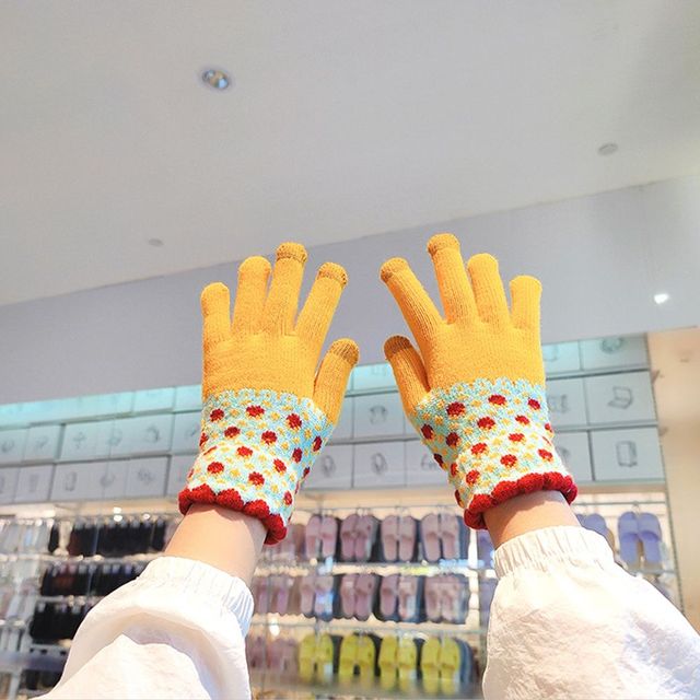 Green Winter Cute Thicken Stretch Touch Screen Gloves Imitation Cashmere Warm Mitten Full Finger Knitted Outdoor Ski Glove