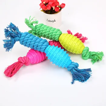 

Dog Toy Pet Molar Bite Resistant Candy-Colored Hand-woven Cotton Rope TPR Dog Chewing Rope
