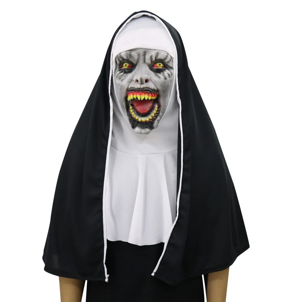 The Nun Horror Mask Cosplay Valak Scary Latex Masks With Headscarf Full Face Helmet Halloween Party Props Drop Shipping