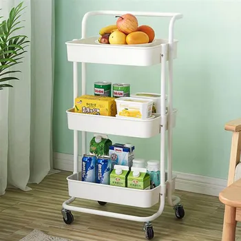

3 Layer Rolling Storage Utility Cart Metal and ABS White Multipurpose Rack Storage Shelf Organizer for Kitchen Bathroom Bedroom