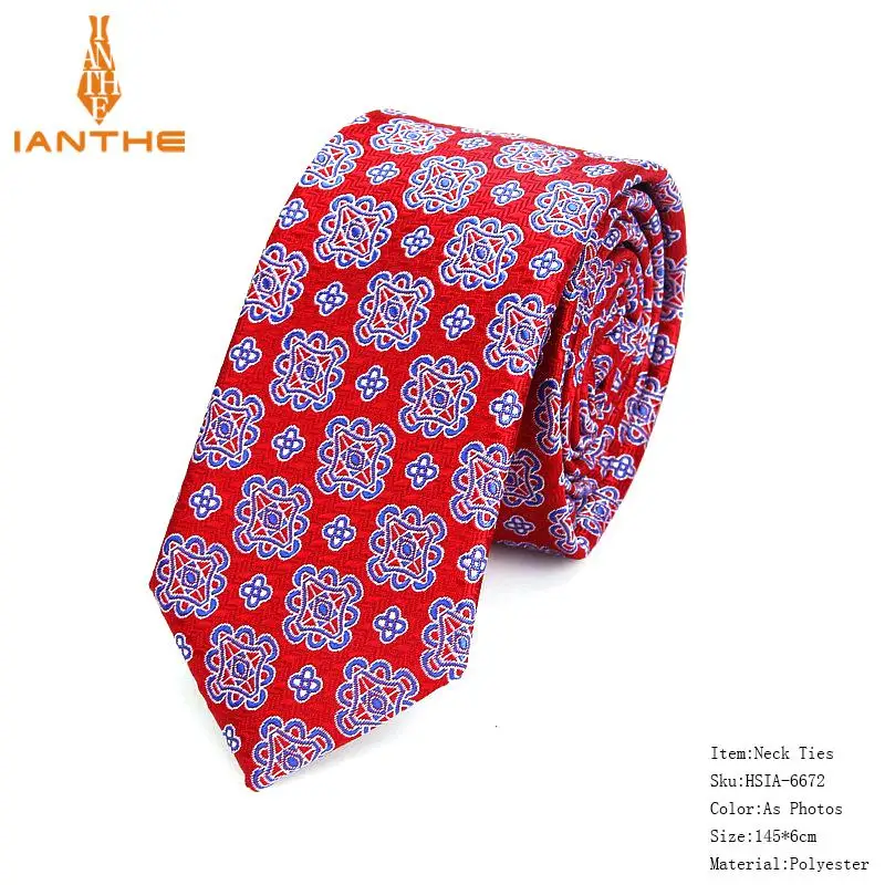 High Quality Ties for Men Fashion Jacquard Woven Classic Mans Necktie For Wedding 6cm Width Slim Groom Neck Tie Red Striped Tie - Цвет: AS photo