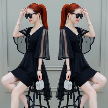 

New Summer Women Dress Plus Size V-Neck Solid Gentle Super Fairy Cool Wind Shows Thin Net Yarn Chiffon Dress For Women One-Piece