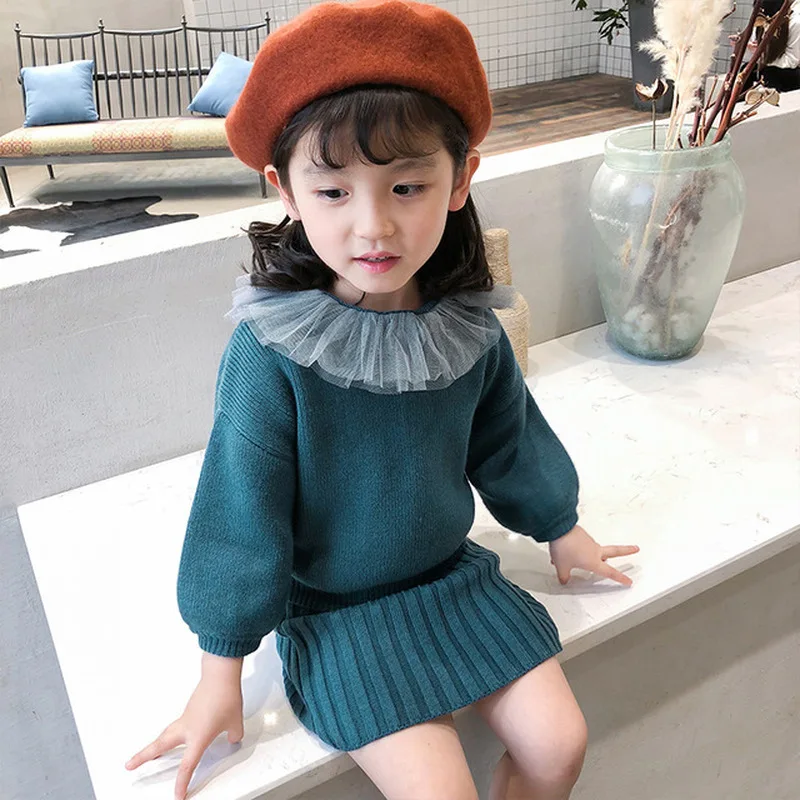 Girls Christmas Outfit Fall Children Clothes Mink Velvet Knit Top&vest Skirt Winter Fashion Little Girl Sweater Korean Costume