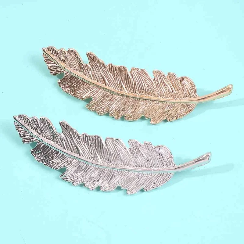 Golden Leaf Feather Hair Clips Punk Fashion Metal Barrette Bobby Pins Women New Hair Styling Accessories Christmas Gift