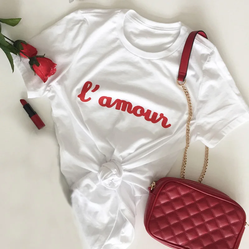 Женская модная футболка с надписью Love красная хлопковая Повседневная