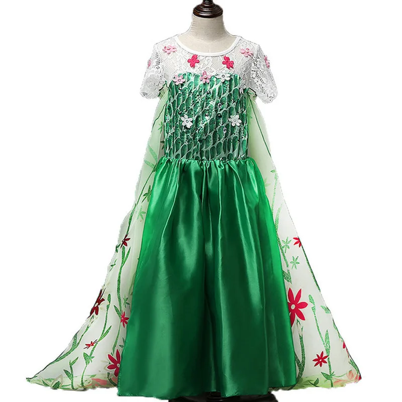 

Fashion Creative Design Girl Dress Green Elsa Costumes Girls Cosplay Party Princess Anna for Children Kids Princess Dress