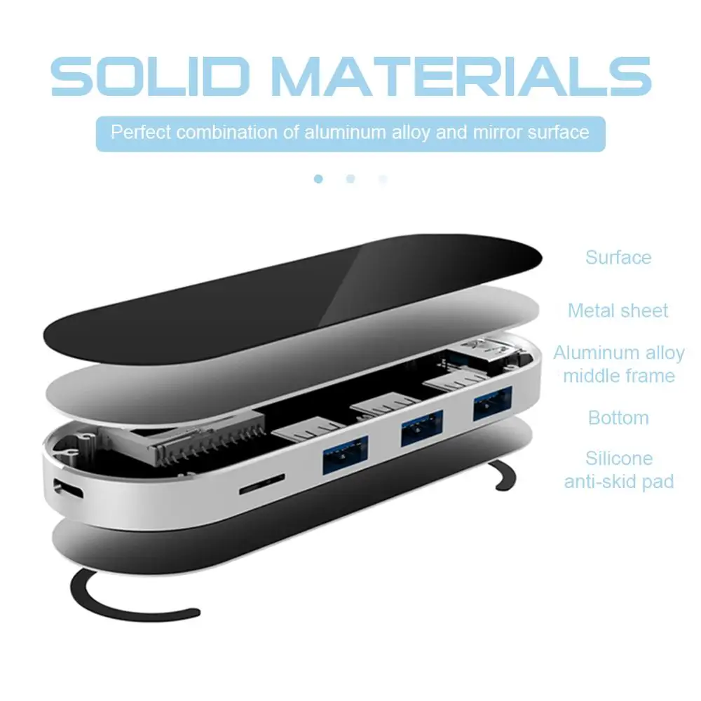 

Anti-slip Insulation Aluminum Alloy Light USB HUB C-type Docking Station C-type HUB Multi-function Seven-in-one Laptop Dock