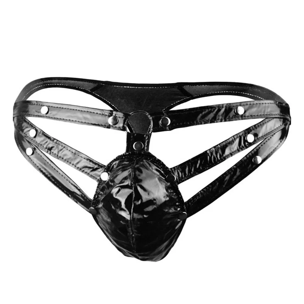 

Men Sexy Faux Leather Ring Thong Underwear Brief G-String Underpants Boxers Low-Rise Erotic Buttocks Bulge Pouch Jockstrap Pants