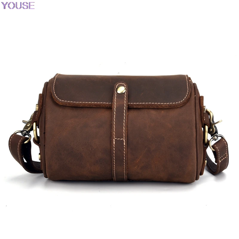 

Retro Fashion Models Horse Leather Men's women Small round Bag Full-grain Leather Simple Shoulder Bag Cool Shoulder Bag
