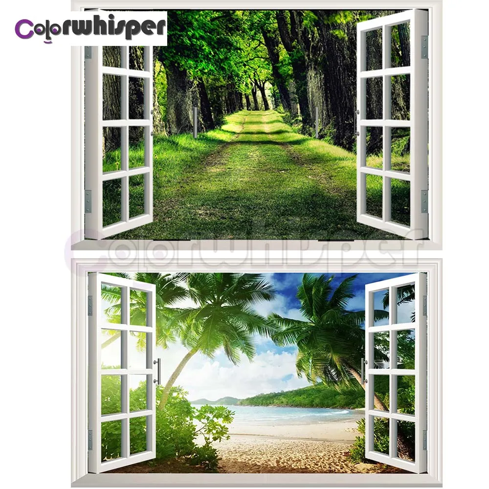 

Diamond Painting Full Square/Round Drill Window Seaside Coconut Tree Landscape 5D Daimond Painting Embroidery Cross Stitch Z217