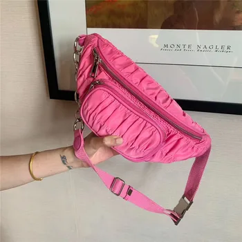 

New Chest Bag Pleated Niche Design Purses and Handbags Nylon Shoulder Diagonal Bag for Women Tide Pink Bag