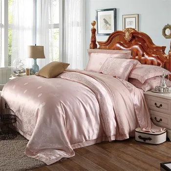 

4 Pcs Sateen Cotton Jacquard Silky Soft Duvet Cover Sets Delicate Floral Pattern Bedding set Queen King size Bed Sheet set