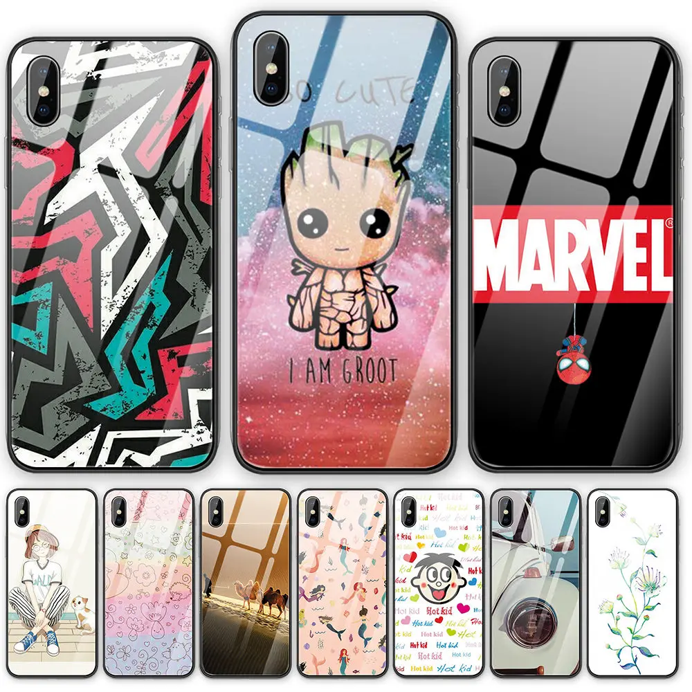 Модный художественный чехол из закаленного стекла для телефона iPhone 5 5S SE 6 6S 7 8 Plus X