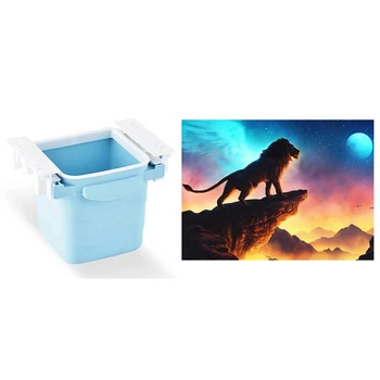 

5D Full Drill Diamond Painting Kit (Lion) with Under-The-Table Drawer Trash Can Storage Box Blue