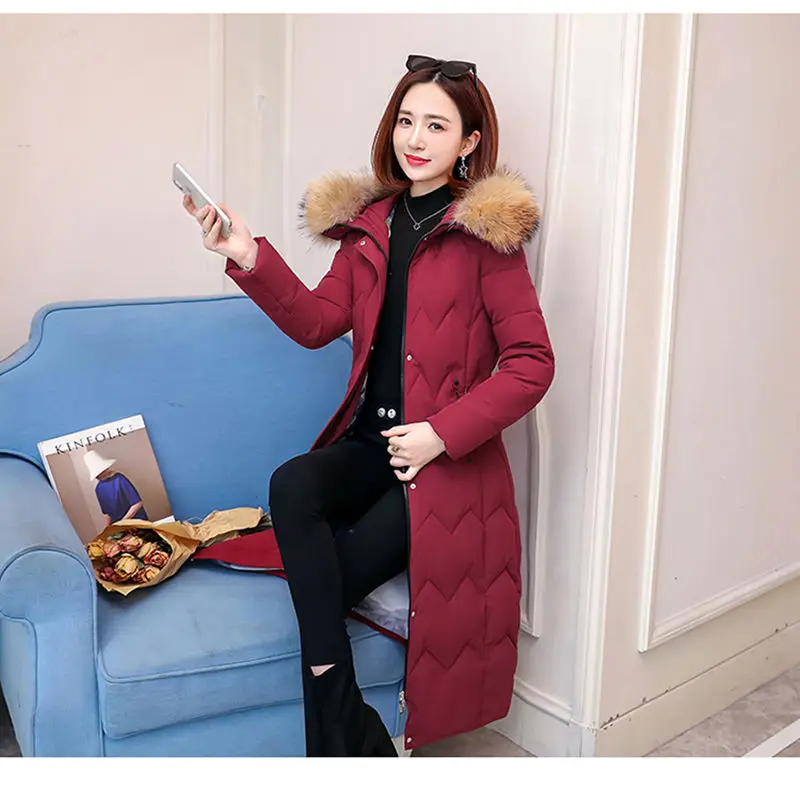 Plus Size 4XL 5XL Winter Jacket Women Hooded Fur Collar Jacket Female Warm Long Winter Coat Women Slim Thicken Parka Mujer C5935