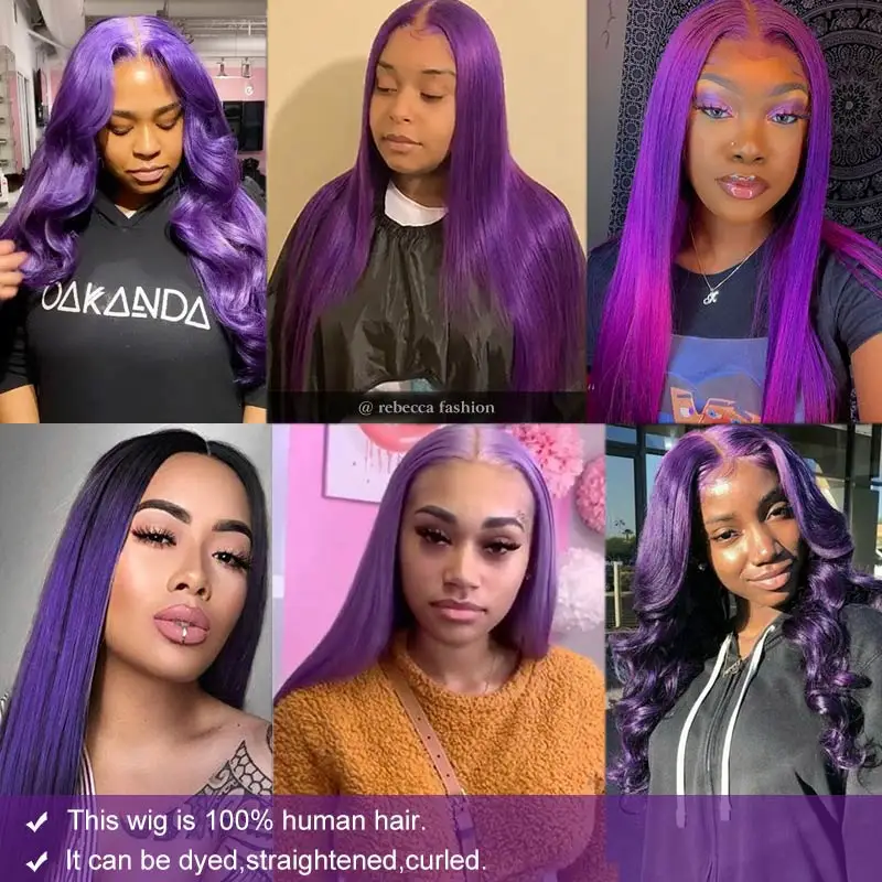 Rebecca Purple Human Hair Wig Straight Lace Front Wig 4x4 Lace Closure Straight Human Hair Wigs For Women Preplucked Pink Blonde