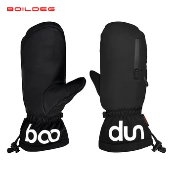 

boodun PU thick lining Zip pocket mittens touch screen snowmobile Winter motorcycle ski gloves waterproof windproof skiing sport
