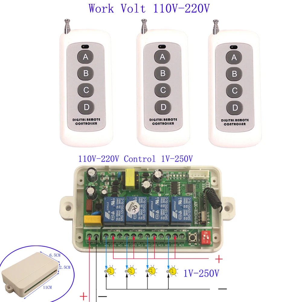220V реле 4-канальный беспроводной 85 V-220 V 10A 4 CH RF беспроводной светодиодный светильник с дистанционным управлением переключатель системы приемник 315/433MHz