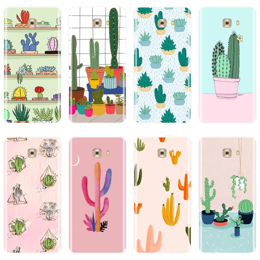 

Back Cover For Samsung Galaxy C9 C7 C5 Pro Cactus Green Plants Pink Soft Silicone Case For Samsung Galaxy C5 C7 C8 Phone Case