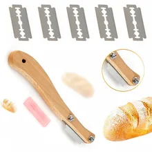 Pão arco curvo faca pão corte ferramenta baguette corte francês torradas cortador 5 lâminas ferramenta padaria pão coxo com punho de madeira