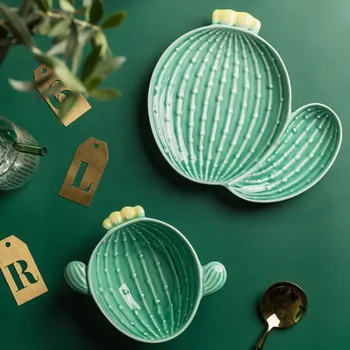 

New Creative Cactus Ceramic Tableware set Plate Decorative Jewelry Trinket Dish Necklace Storage Vanity Tray Kid Food Salad Bowl