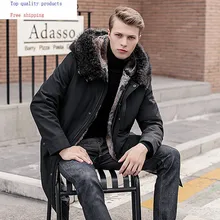 Парка мужская зимняя куртка-пуховик с гусиным пухом пальто из натурального кроличьего меха с капюшоном и воротником из меха енота теплые мужские парки 1916 KJ3112