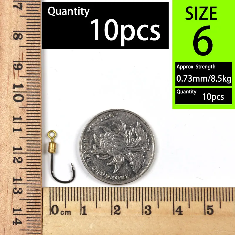 10pcs size6 10 шт. рыболовные крючки для ловли карпа вращающийся рыболовный крючок с поворотом из высокоуглеродистой стали Острый колючий крючок для приманки Червячные рыболовные крючки - Цвет: 10pcs size6