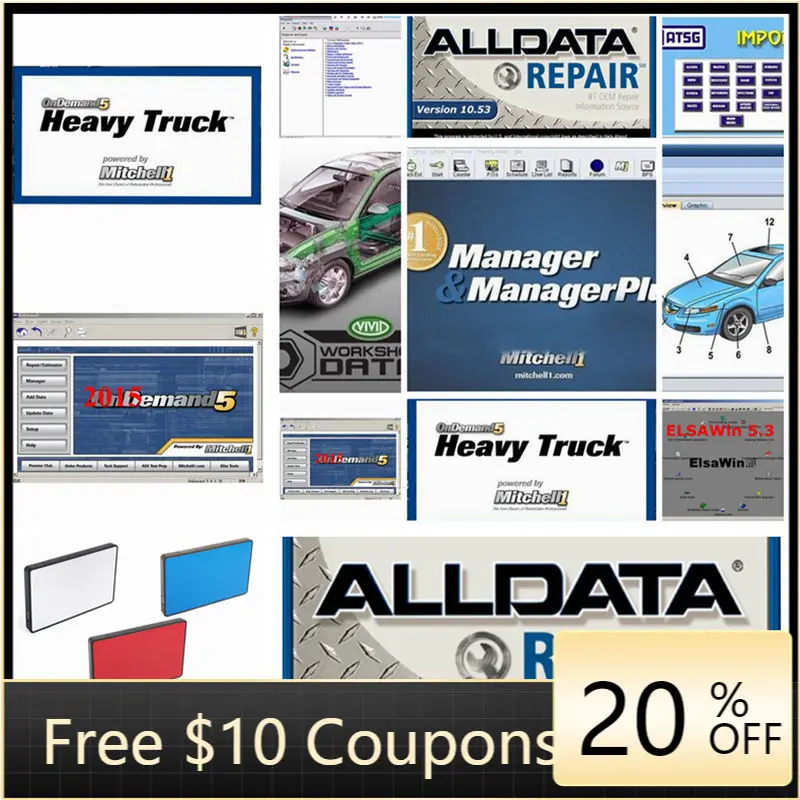 Alldata программное обеспечение для автоматического ремонта данных 10 53 и Mit/chell od5 50in 1