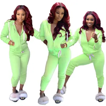 

fashion casual women set zipper hooded coat and pants outfits two piece set tracksuit sportwear