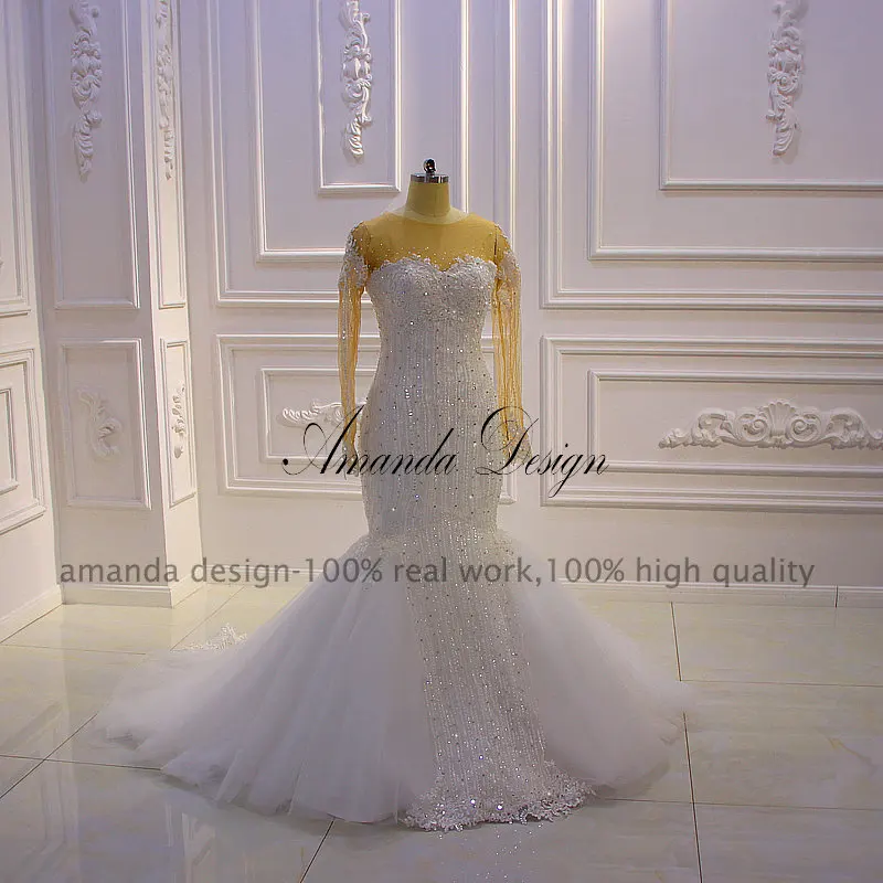 Аманда дизайн vestido de novia Винтаж длинный рукав кружева аппликации свадебное платье с юбкой-годе