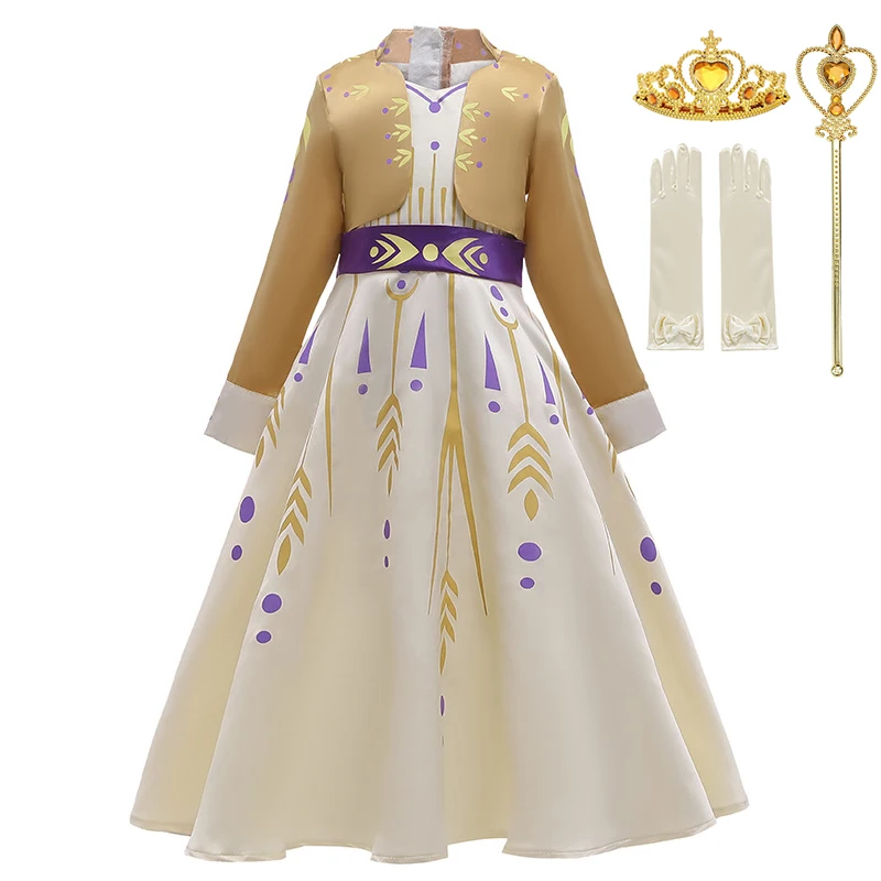 Anna Dress Set 01 Новые костюмы Анны; платье принцессы для девочек цвета шампанского; Детские Вечерние наряды с принтом на выпускной; сезон осень-зима; бальное платье в пол с длинным хвостом - Цвет: Anna Dress Set 01