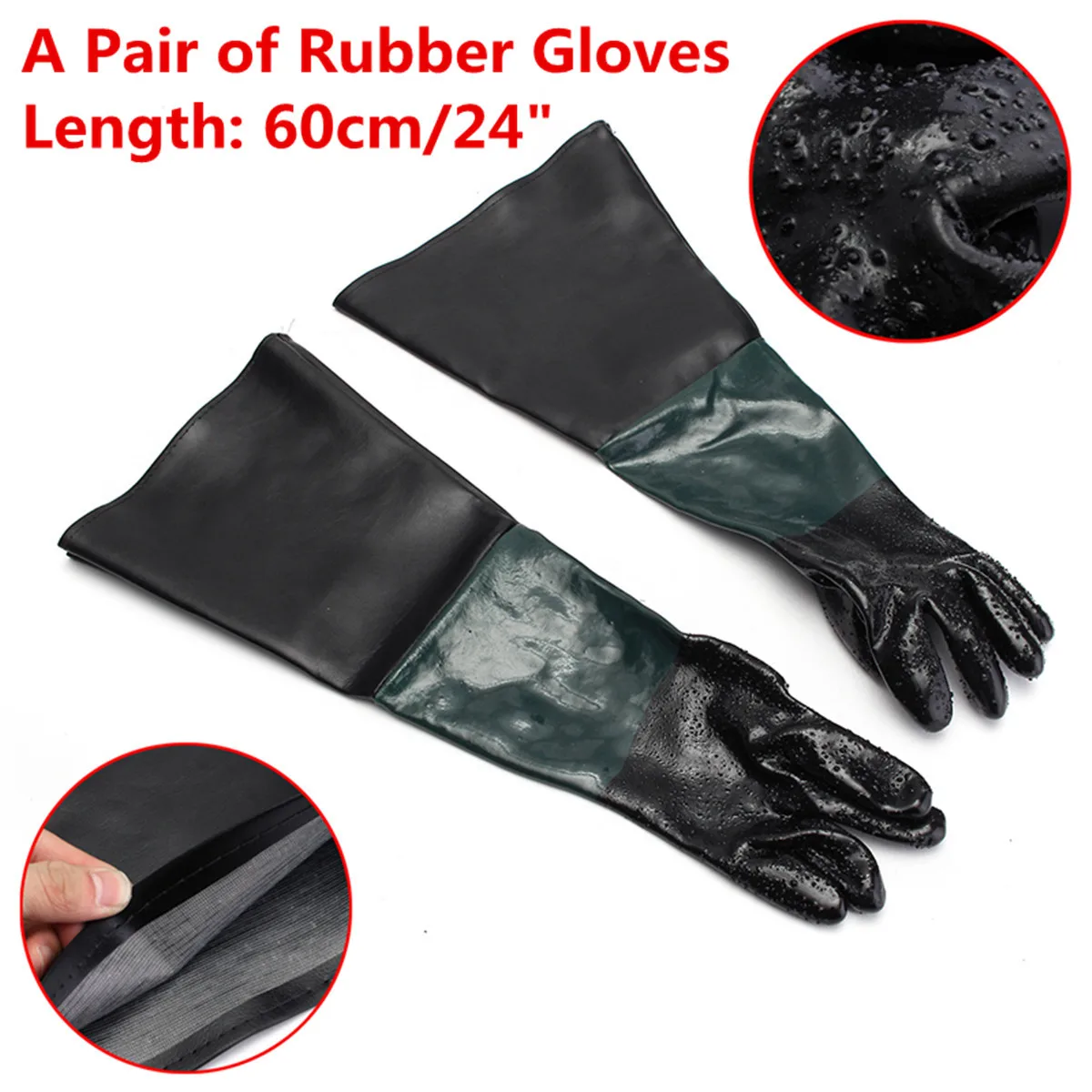 

Sandblaster Sand Blast Sandblasting nitrile gloves black Gloves For Sandblast Cabinets Safety Glove 24''x10'' Rubber