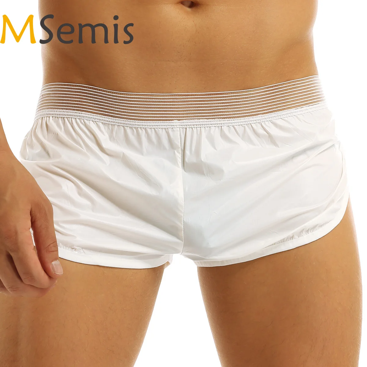 

Mens Lingerie Fashion Gyms Shorts Lightweight Faux Leather Trunk Boxer Wet Look Lounge Casual Short Pants for Men Beach Wear New