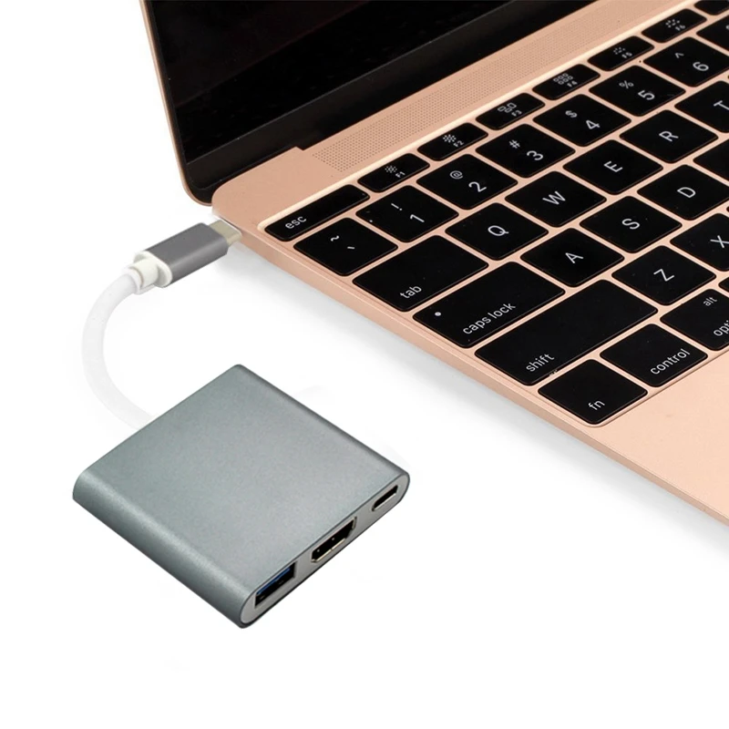 Ams- Тип C USB 3,1 до USB-C 4K HDMI USB 3,0 адаптер 3 в 1 концентратор для Apple Macbook серый