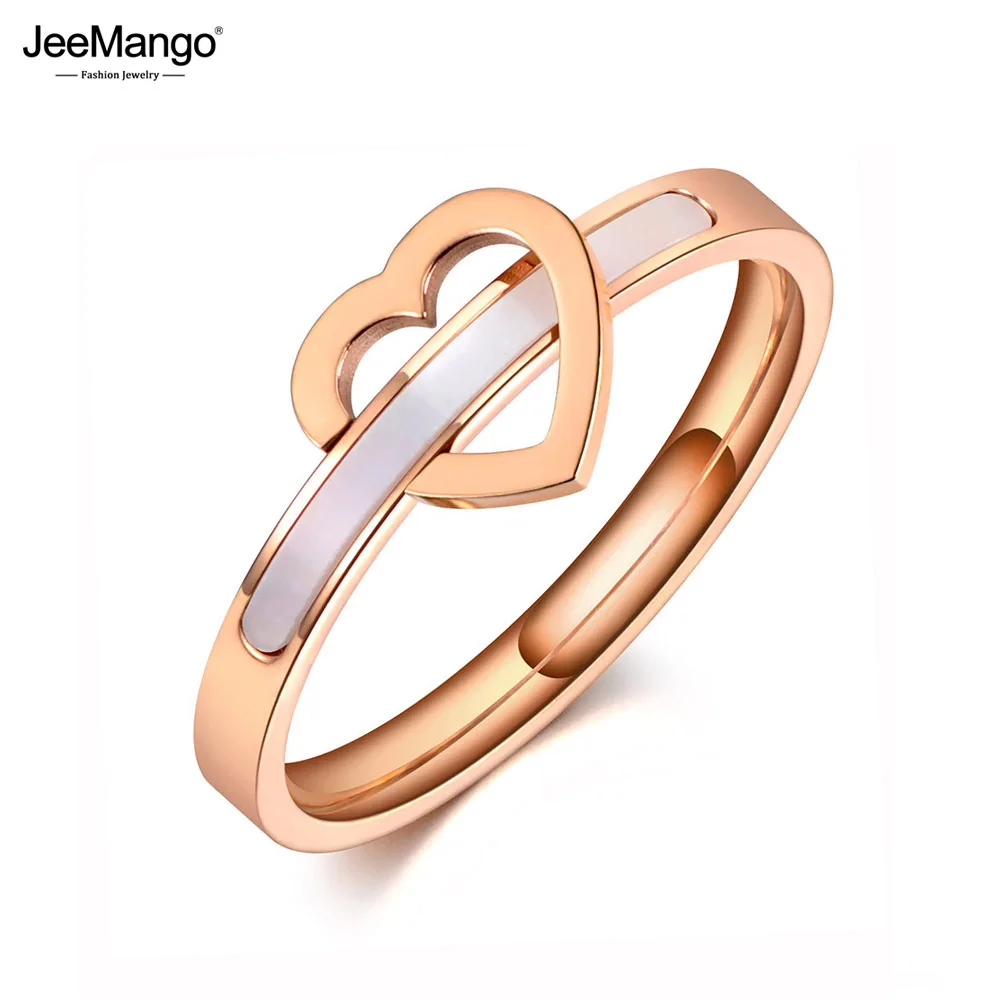 Womens ring titanium stainless steel white shell love heart ring for women