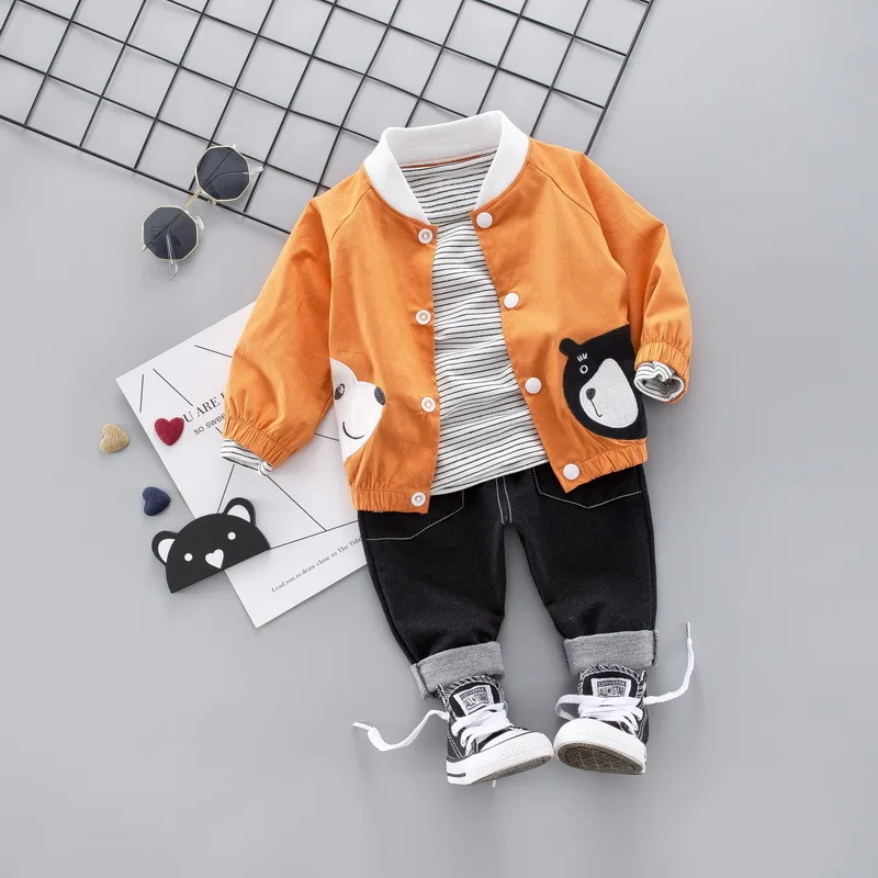 

2019 New Children Boys Spring Autumn Clothing Set Fashion Cardigan Coat+t-Shirt +Pants 3 Pcs Kids Outfits Suits 1-4Y