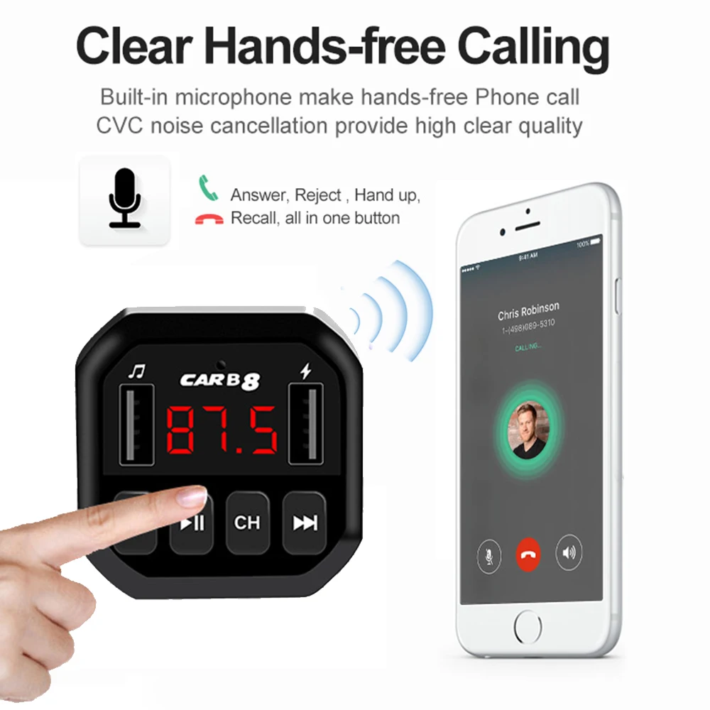 JINSERTA Bluetooth 5,0 MP3-плеер fm-передатчик двойной USB 5 В/4.1A зарядное устройство Поддержка TF USB диск воспроизведения музыки
