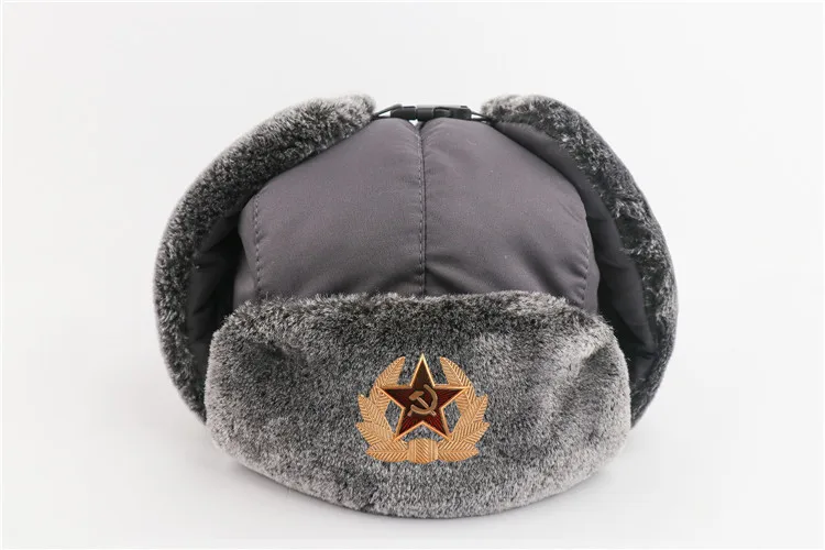 WZCX Military Russia Badge Pilot Bomber Hat Ushanka Keep Warm Waterproof Windproof Outdoor Earflap Men Snow Caps white camo bomber hat