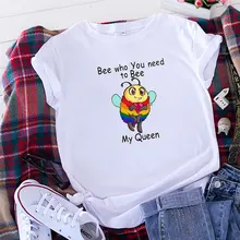 

Summer Cotton Women T Shirt 5XL Plus Size Bees Print Short Sleeve Graphic Tee Tops Casual O-Neck Female TS