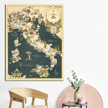 

Creative Map of Italy Fine Foods Handpainted Mediterranean Style Restaurant Wall Decorative Hanging Canvas Paintings/Pictures