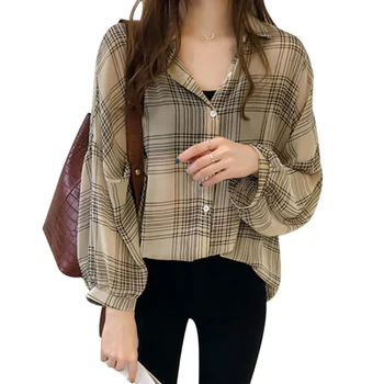 

Women Striped Turn Down Collar Loose Blouse Long Sleeve Button Down Shirt Rk