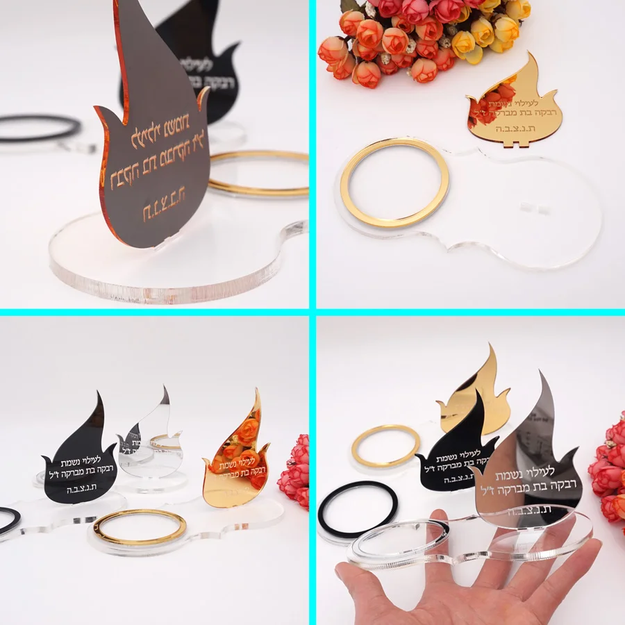 Personalized Acrylic Candle Holders Candle Holders Votive Prayer Tray Black Mirror Flame Table Plate Baptism Wedding Party Decor 17X10cm