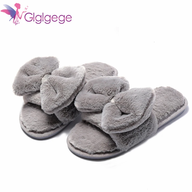 

Glglgege Flock Bowtie Spring Summer Women Home Slippers For Indoor Bedroom House Soft Bottom Cotton Warm Shoes Adult Guest Flats